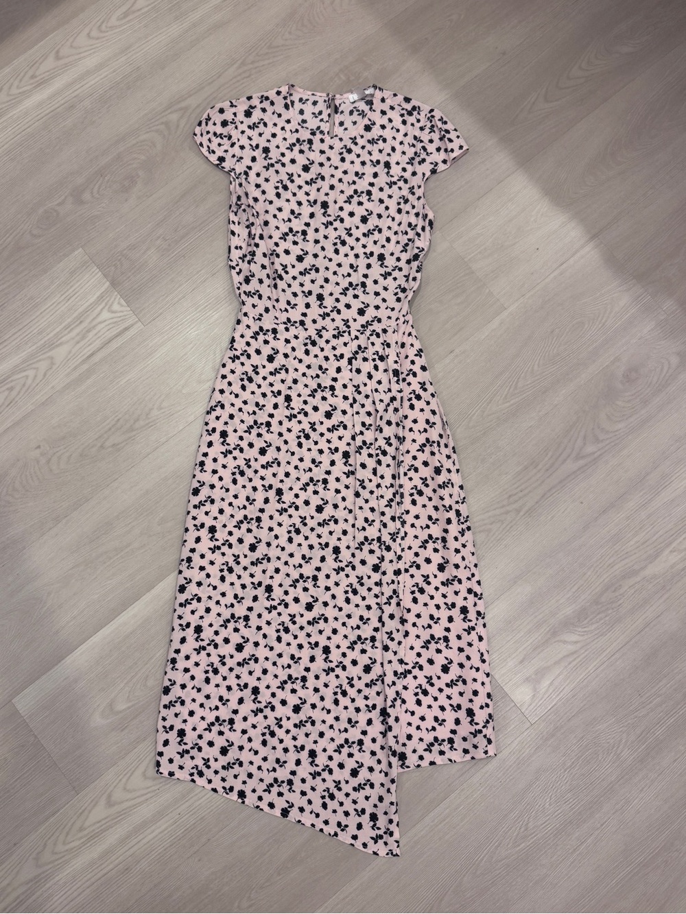LEITH Floral Pink Cap-Sleeve Midi Dress